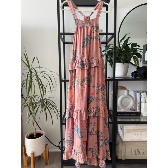 Free People Anita Desert Rose Combo Floral Ruffled Tiered Maxi Dress Size Small - Picture 6 of 12